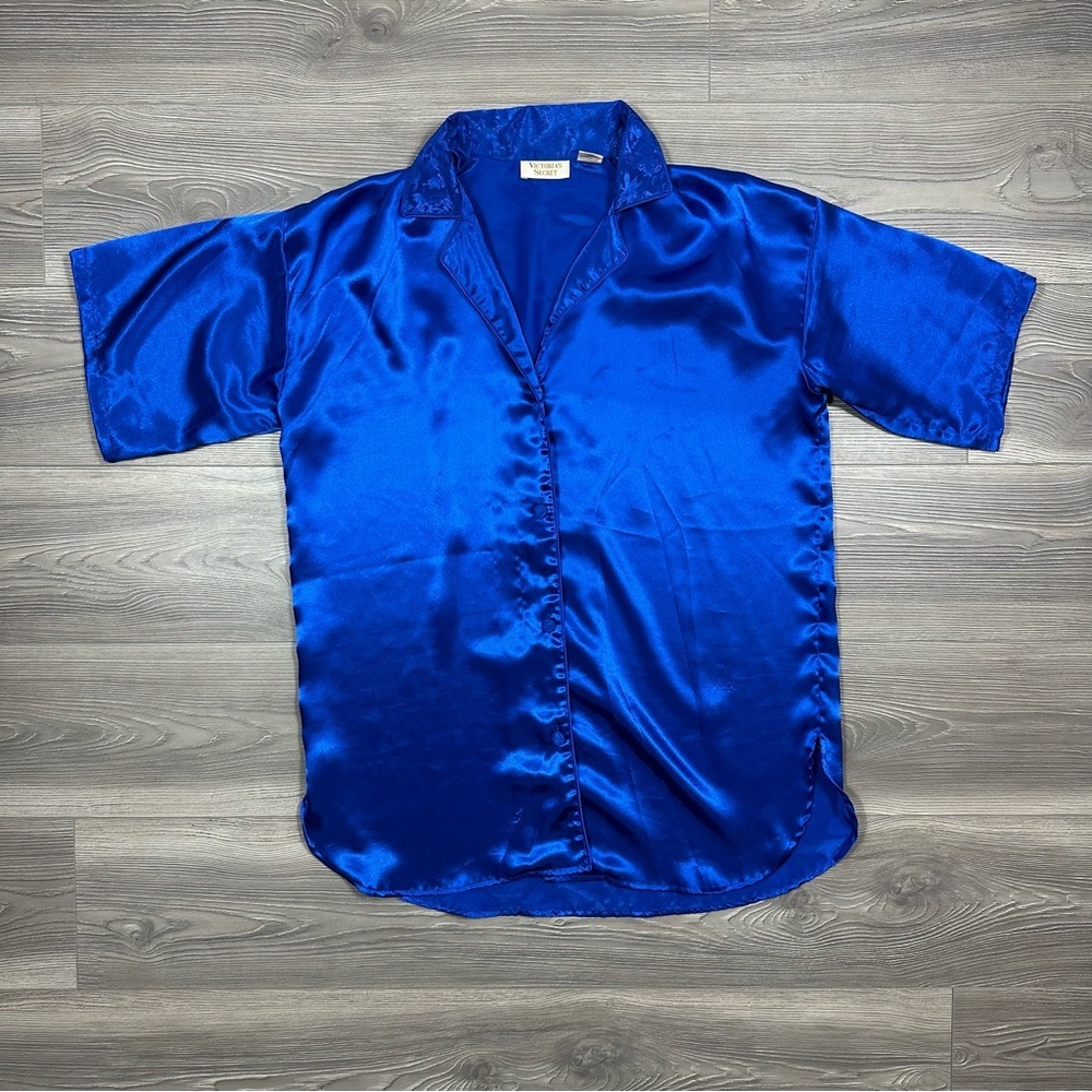 Vintage Victoria’s Secret Blue Satin Sleep Shirt Dress‎ S Gold Label
